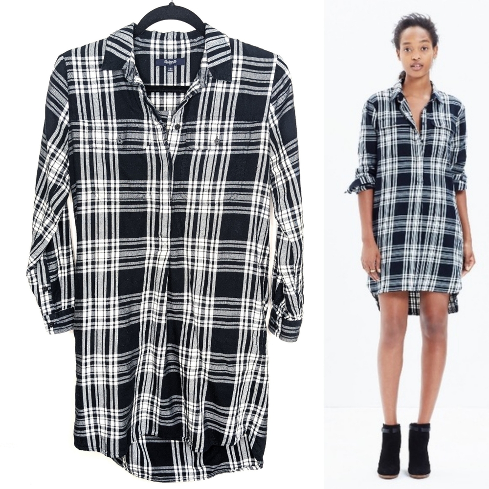 Madewell Flannel Daywalk Black Shirt Dress E12